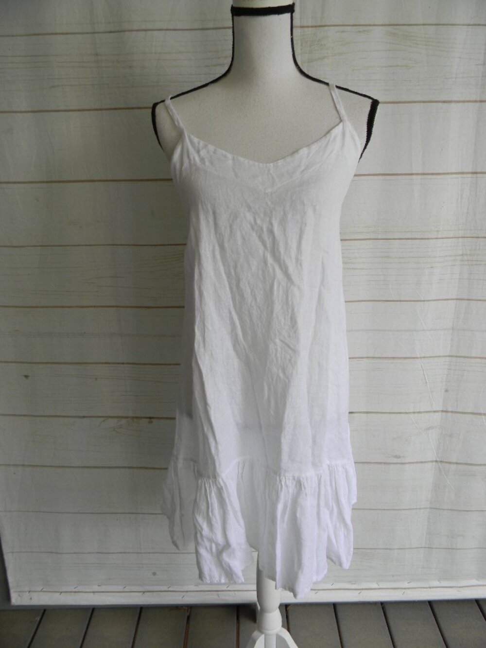 BELLA UMBRA MADE IN ITALY 100% LINEN WHITE SLIP RUFFLE SUNDRESS SZ S